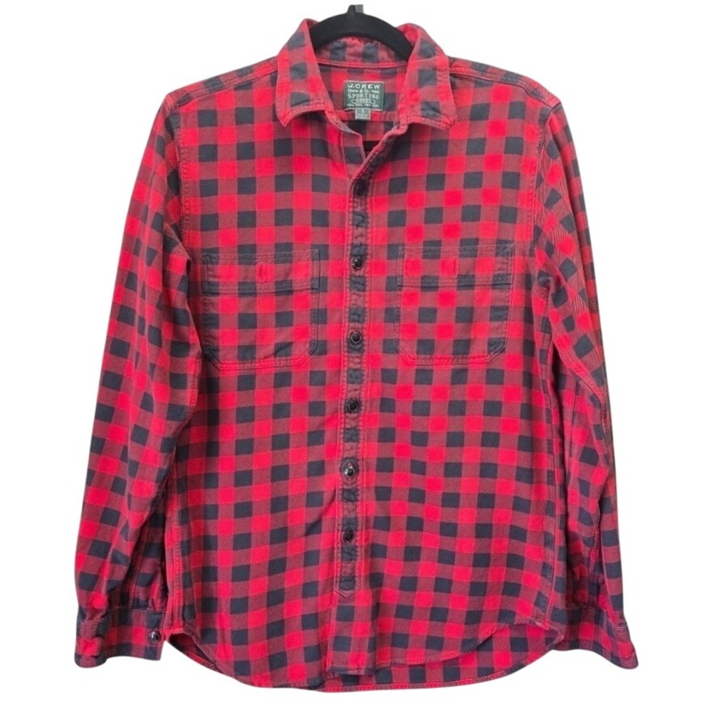 J. Crew Sporting goods Buffalo Plaid Shirt‎ S Red Black Flannel Cabin Core